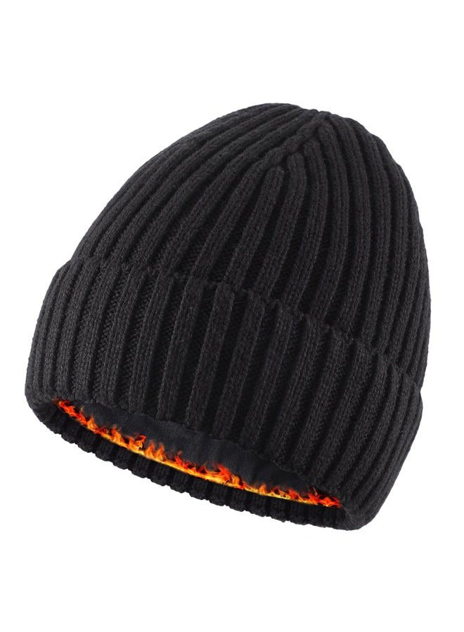 Connectyle Outdoor Classic Bassic Men 's Warm Winter Hats Thick Knit Long Cuff Beanie Cap with Lining, 55 60cm, Black - Image 1